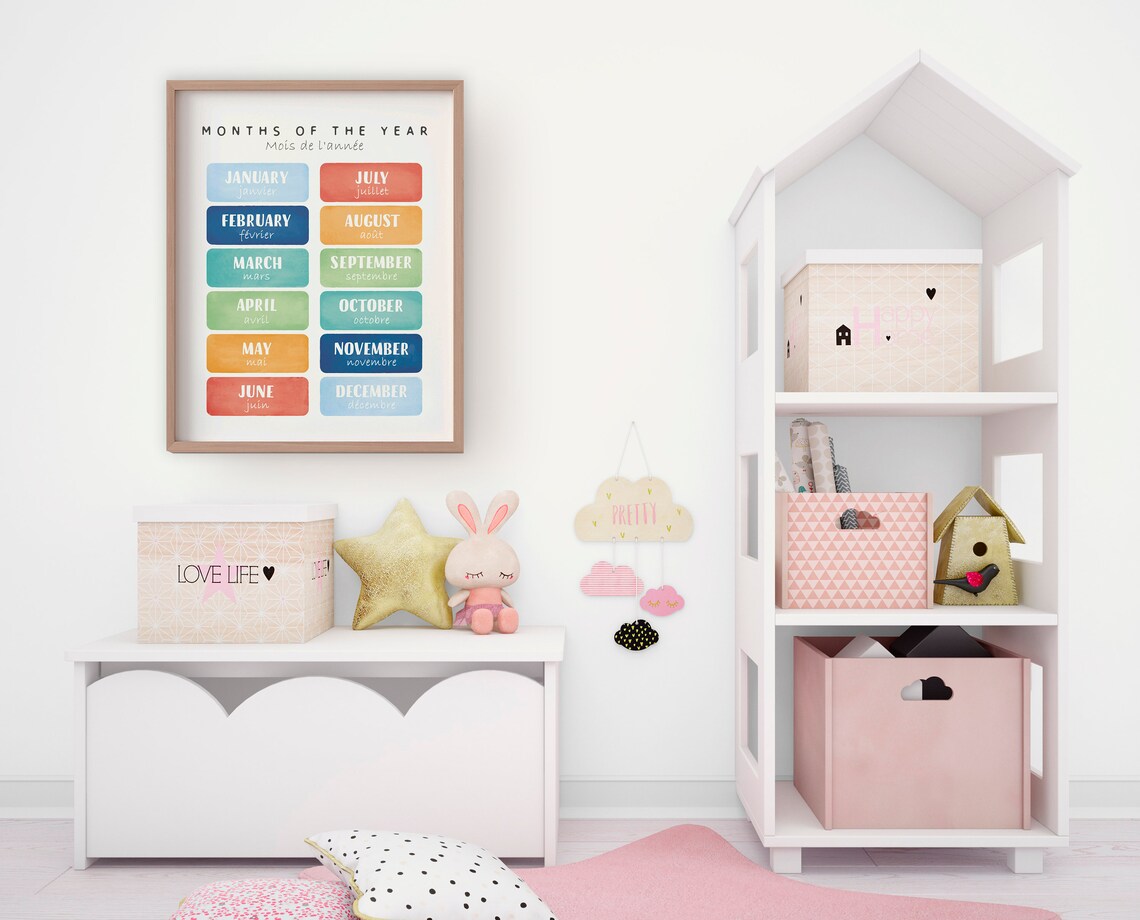 Months of the Year Bilingual English French Rainbow Chart Poster - Image 3