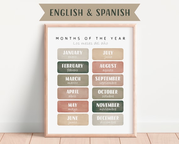 Months of the Year Bilingual English Spanish Learning Poster