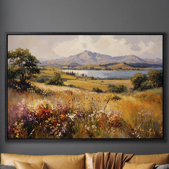 Vibrant Nature Scene Framed Print Mountain Lake Landscape Scenic Large Wall Art For Living Room Decor Birthday Gift Ready To Hang