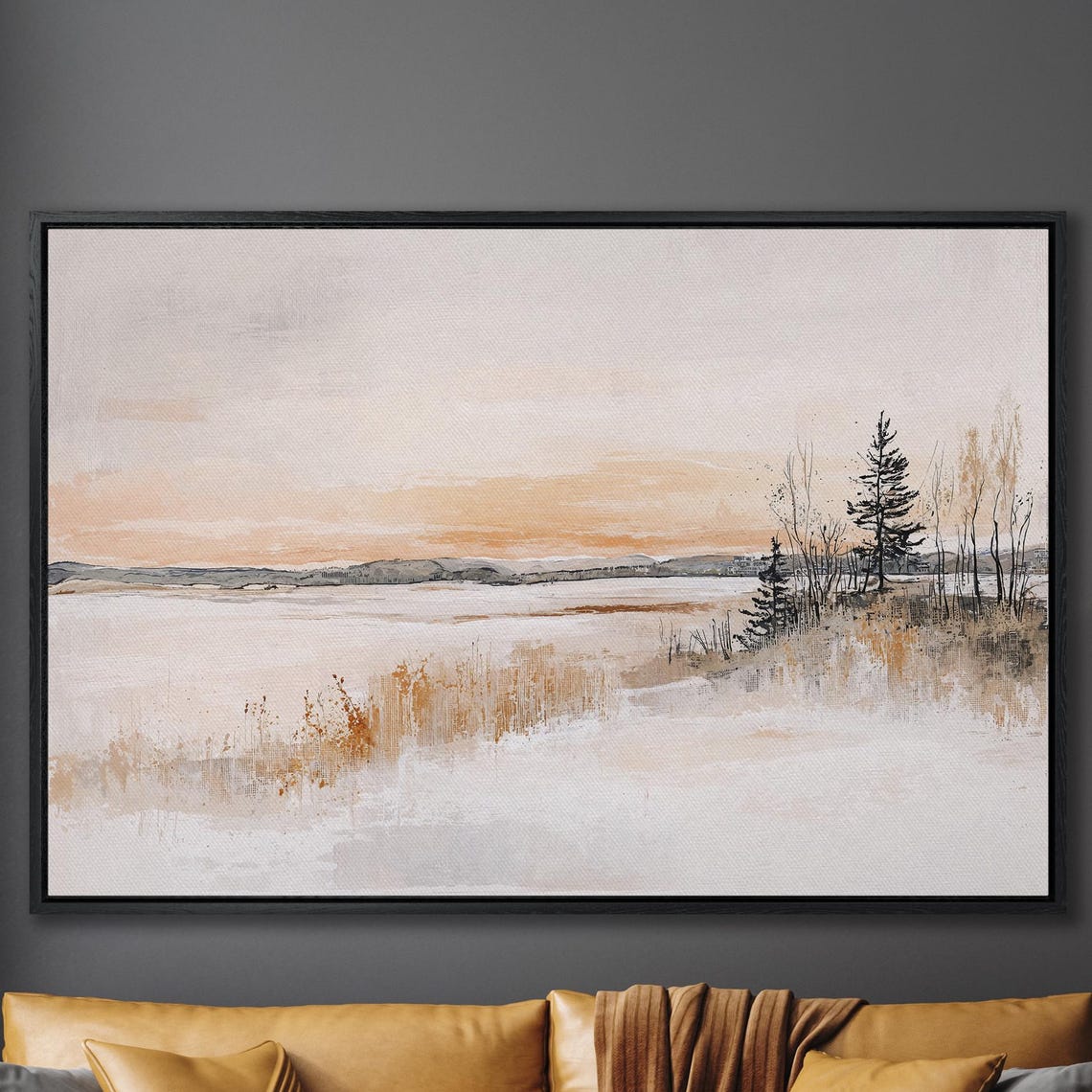Minimalist Winter Lake In Blush Sunset Abstract Landscape Poster