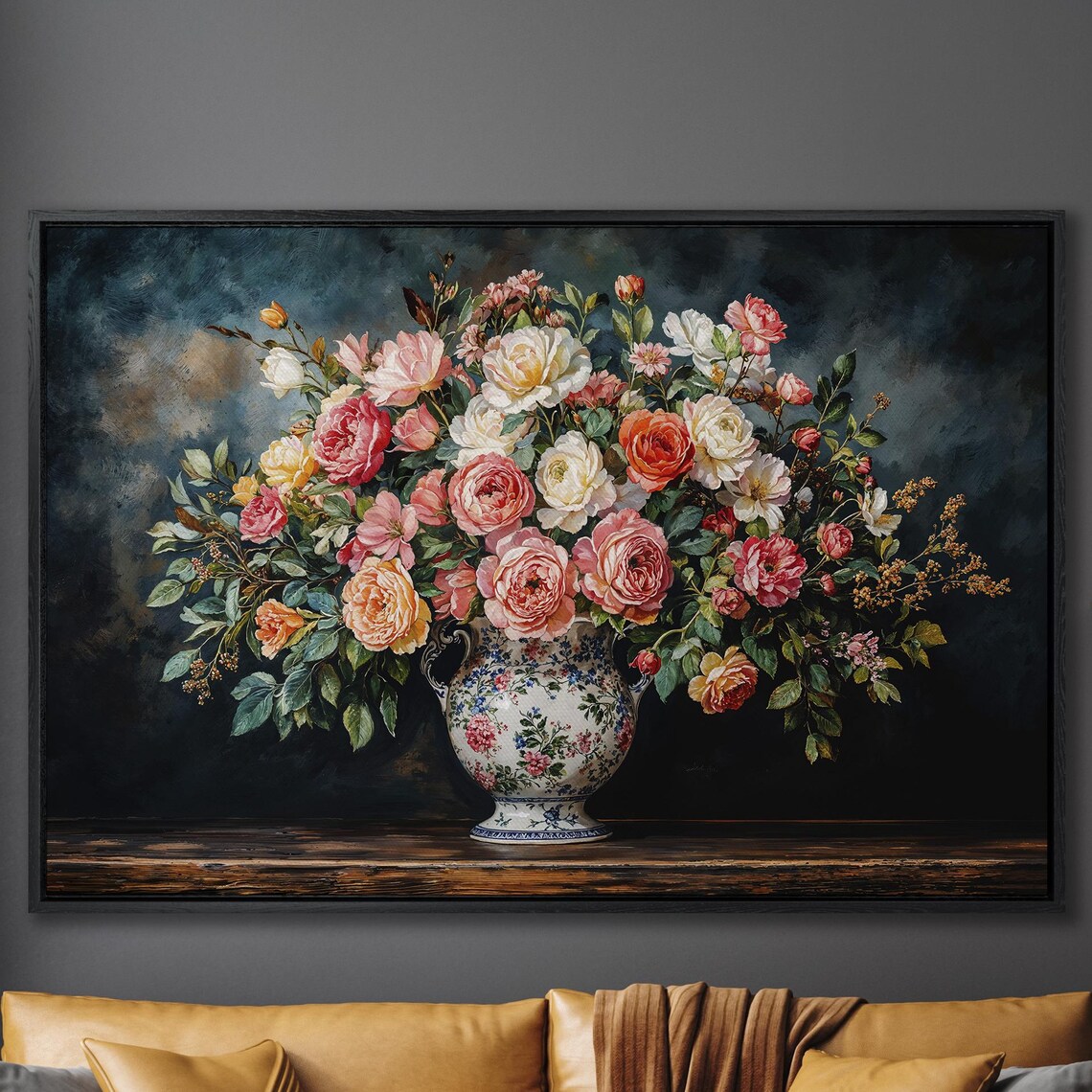 Floral Still Life Bouquet Art Print, Dining Room Decor