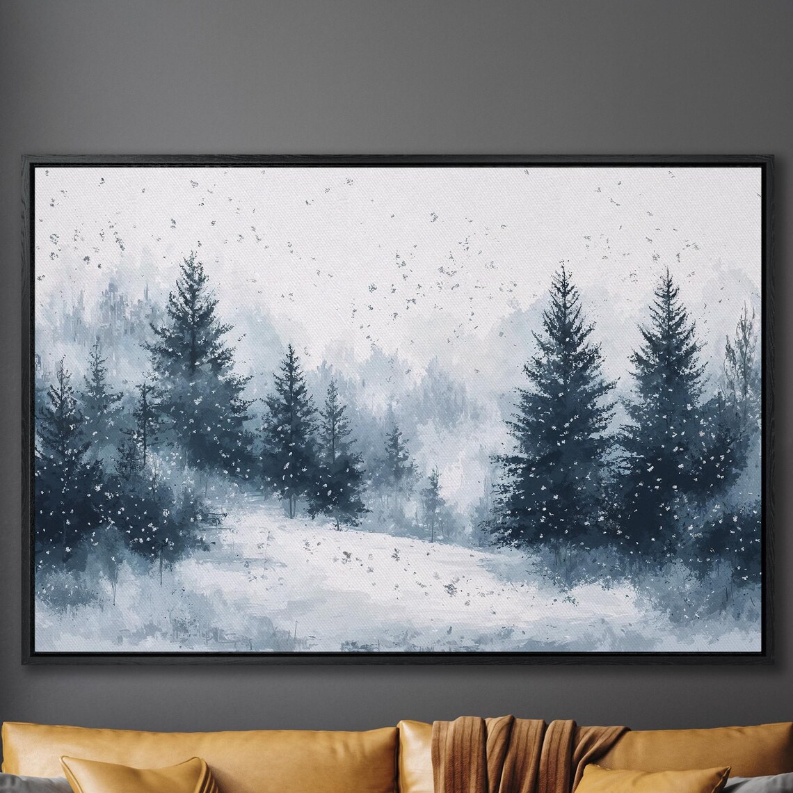 Snowy Evergreen Forest In Falling Snow Winter Landscape Poster