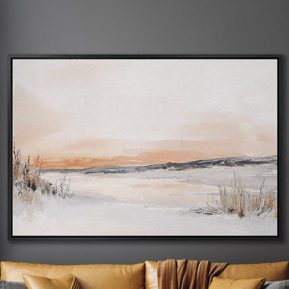 Winter Sunset Landscape Framed Print Large Wall Art Abstract Art For Living Room Ready To Hang Snow Scene Holiday Gift
