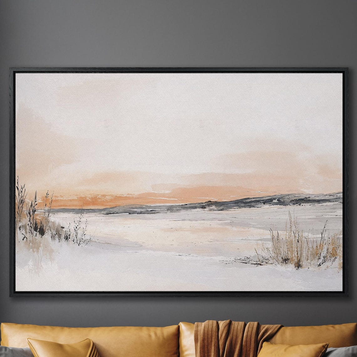 Soft Blush Sunset Over Minimal Snowy Lakeshore Abstract Poster