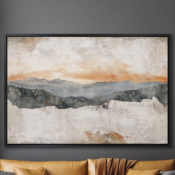 Hazy Watercolor Mountains Abstract Landscape In Modern Style Framed Print Large Nature Wall Art Home Decor Ready To Hang Gift