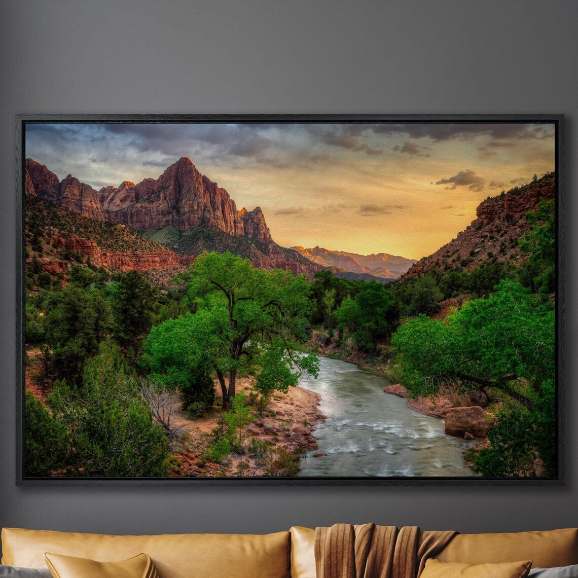 Zion National Park River Red Rock Canyon Sunset Large Wall Art