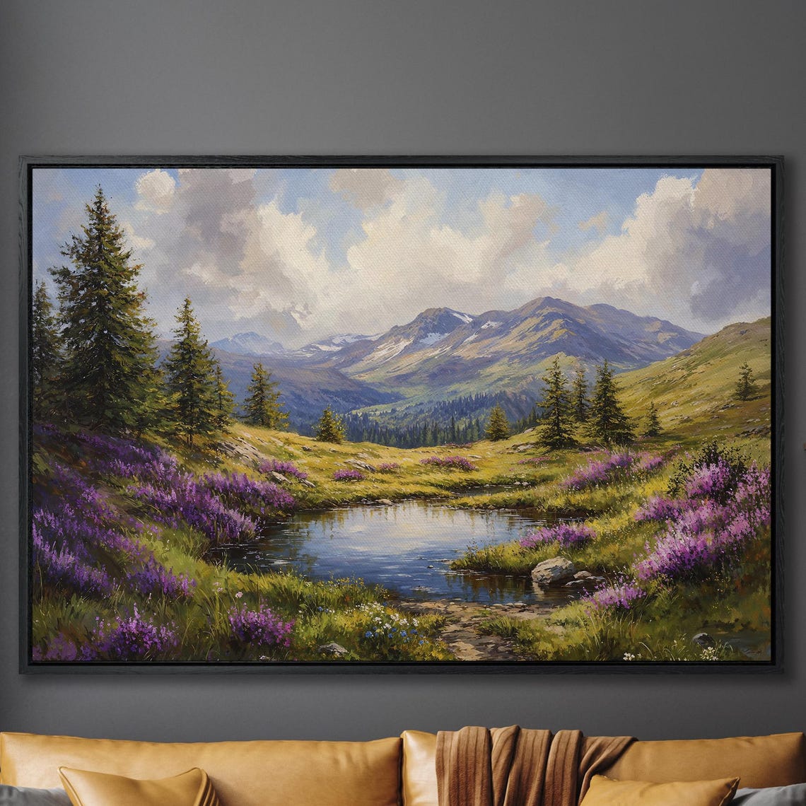 Mountain Landscape Framed Print Large Nature Wall Art Countryside Art Vibrant Scenery Tranquil Home Decor Ready To Hang Gift