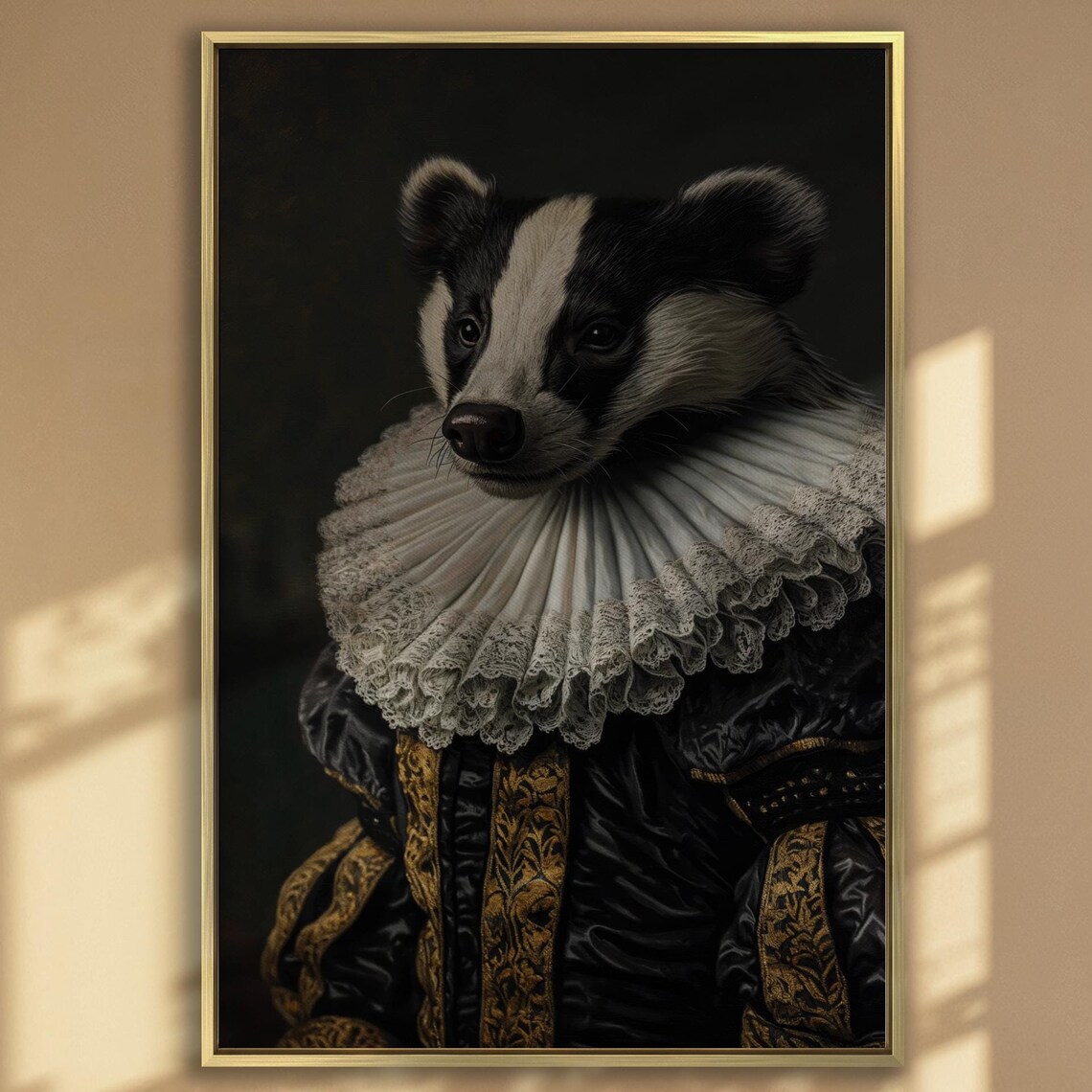 Badger in Elizabethan Ruff Aristocrat Animal Portrait Painting Poster
