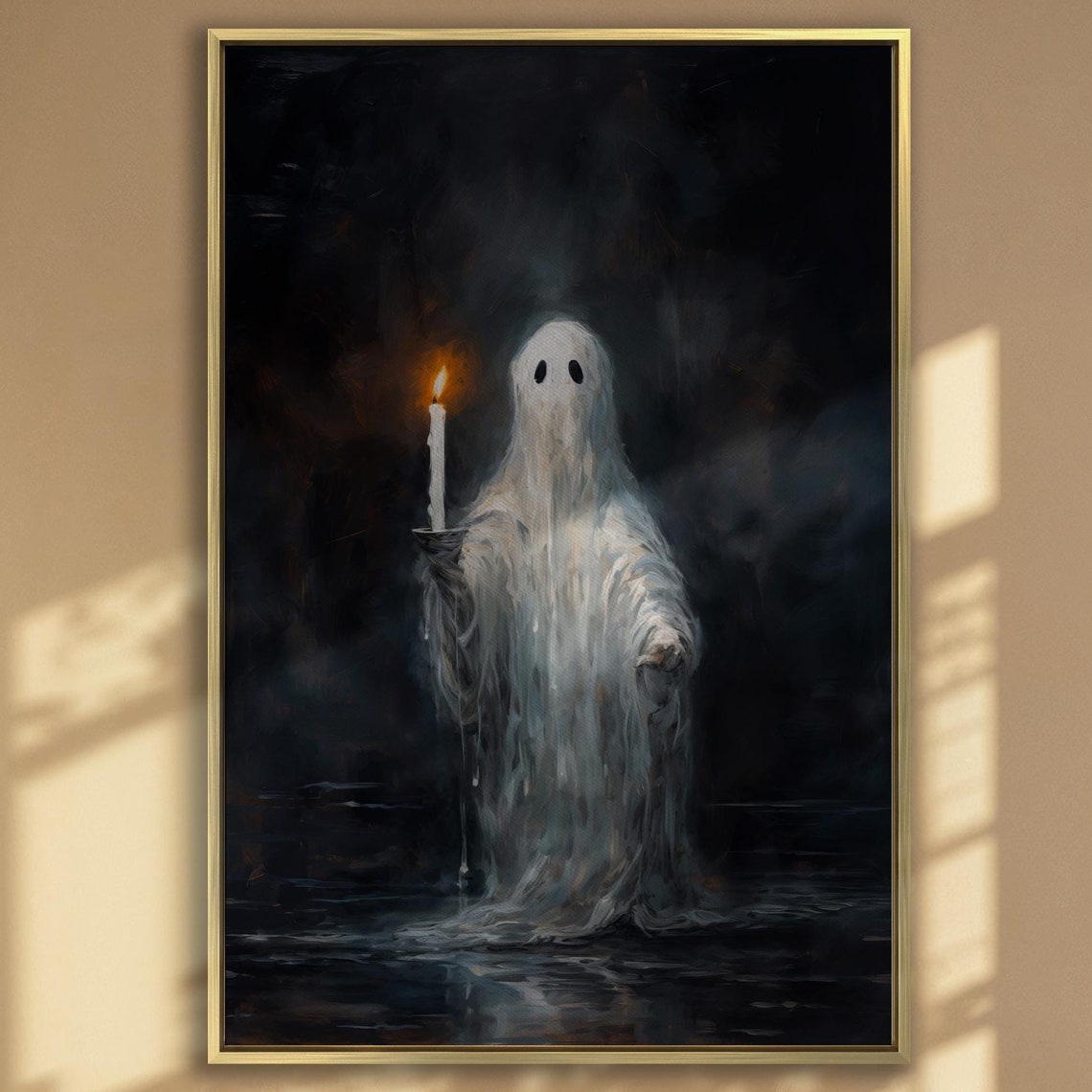 Haunting Ghost Holding Candle Dark Gothic Halloween Painting Poster