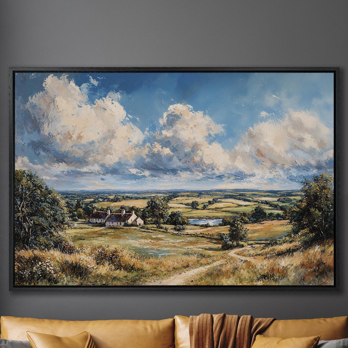 Country Cottage In Rolling Farmland Valley Sunset Landscape Poster