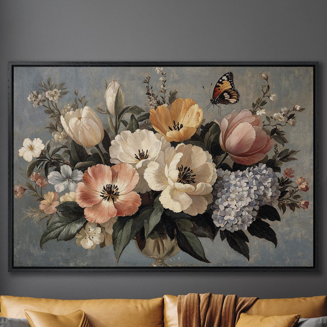 Dutch Floral Still Life With Butterfly Vintage Botanical Poster