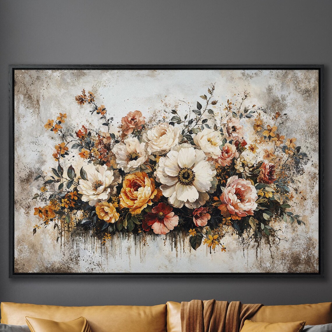 Vintage White And Rose Floral Bouquet Still Life Wall Poster