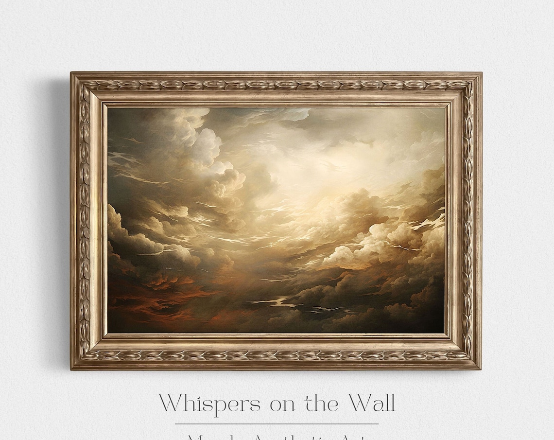 Dramatic Golden Storm Clouds Sunset Sky Moody Oil Painting Poster