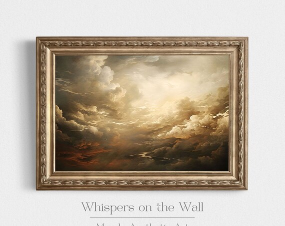 Dramatic Golden Storm Clouds Sunset Sky Moody Oil Painting Poster