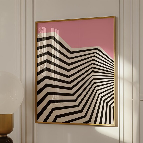 Geometric Pink And Black Wall Art Modern Abstract Zigzag Design For Living Room Poster Modern Wall Art For Trendy Home Decor Wall Print Pink