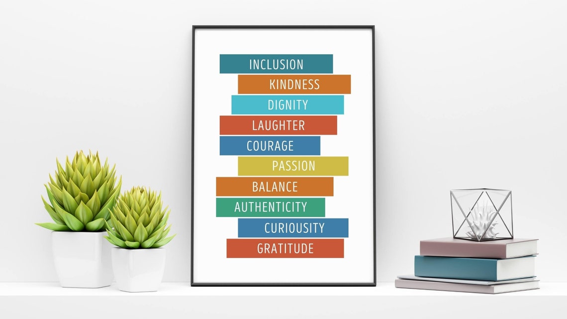 Inclusion Kindness Courage Gratitude Family Values Word Art Poster