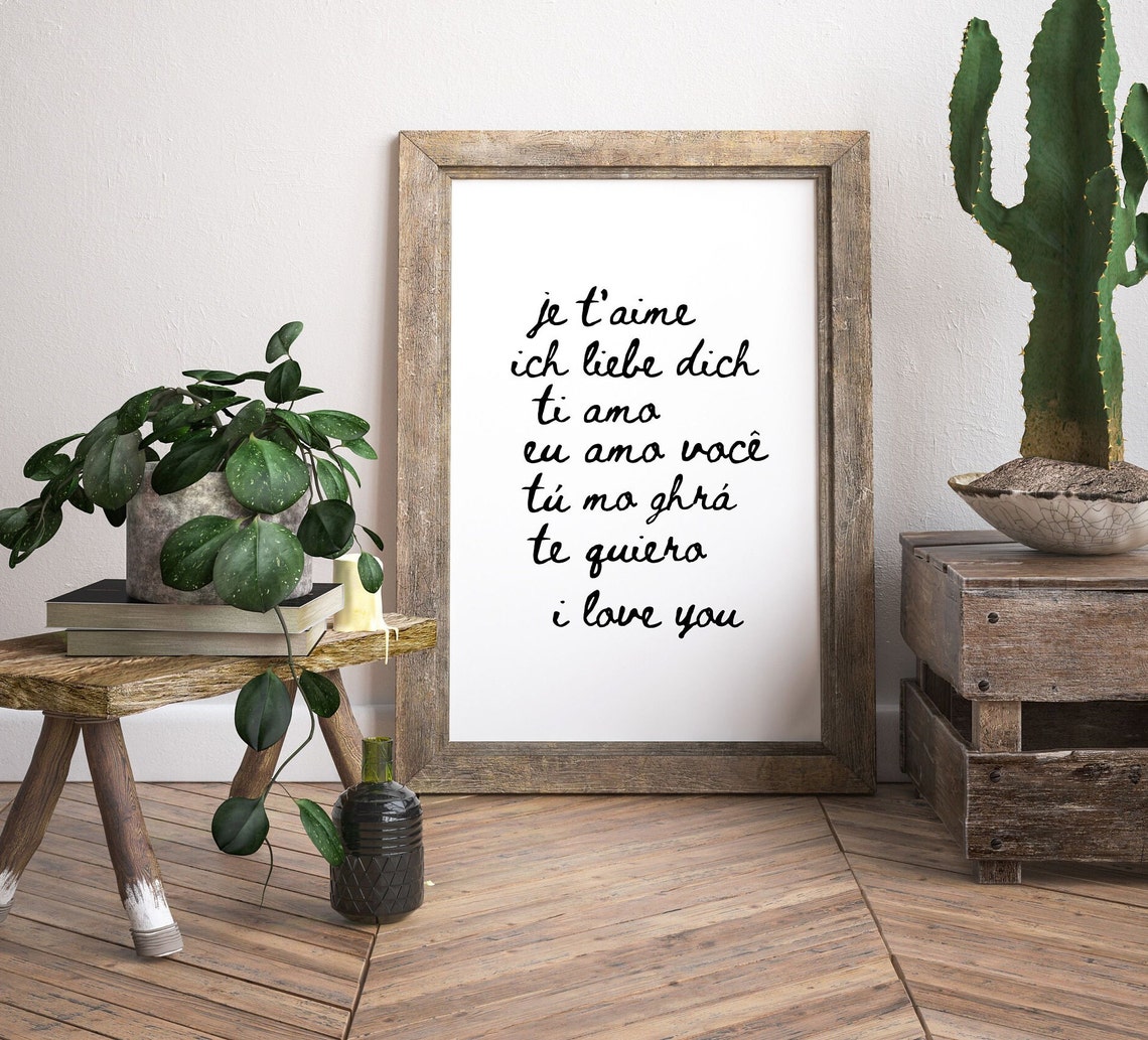 I Love You in Seven Languages Romantic Script Typography Poster - Image 3