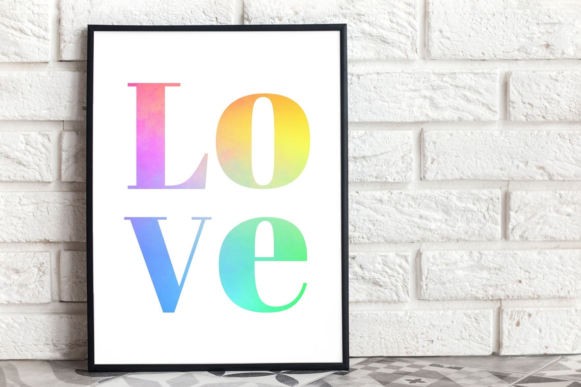 Colorful Love Rainbow Watercolor Serif Lettering Quote Poster - Image 2