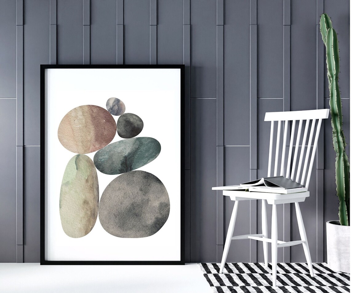 Earthy Watercolor Pebble Stones Abstract Zen Art Wall Decor Poster - Image 4