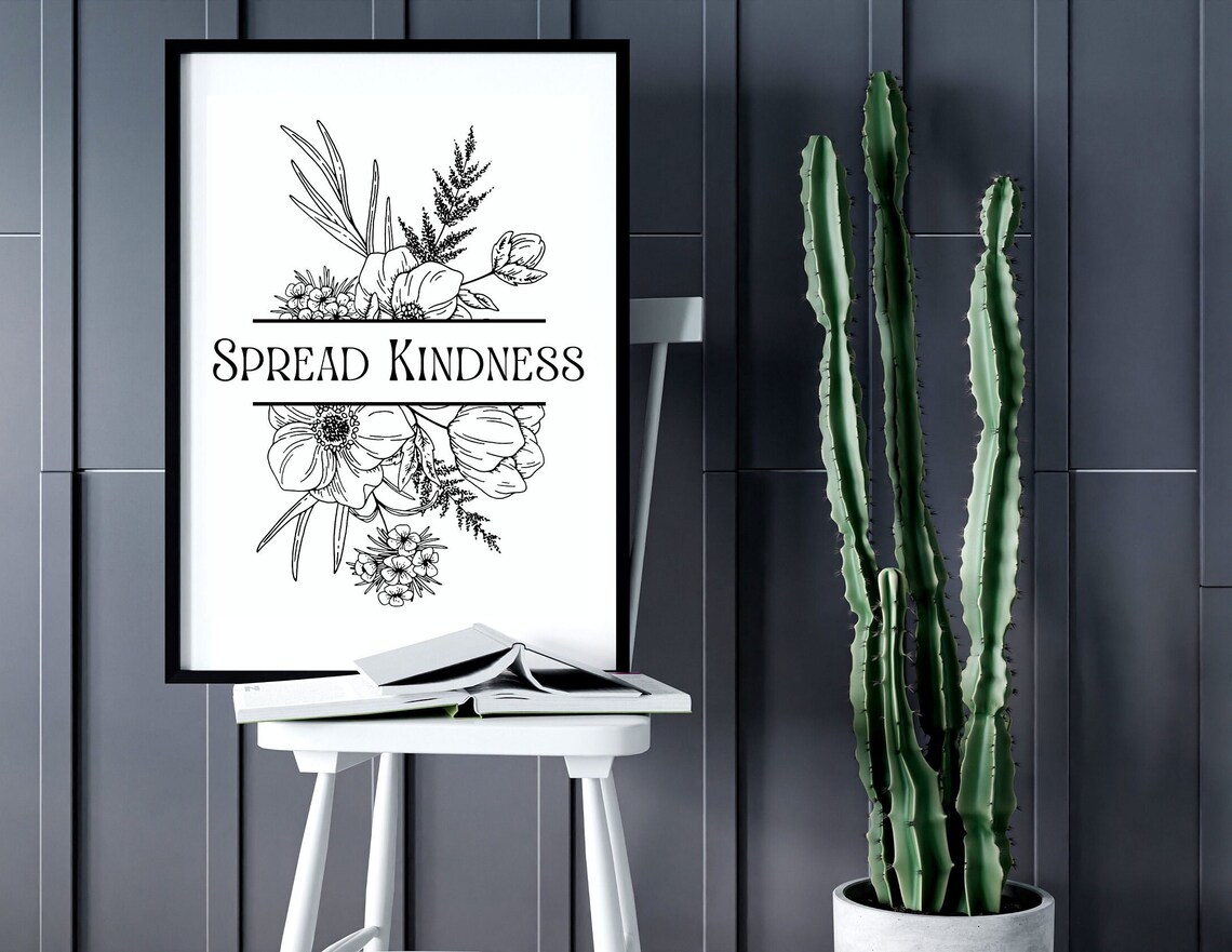 Spread Kindness Quote Wildflowers Line Art Art Print - Image 5