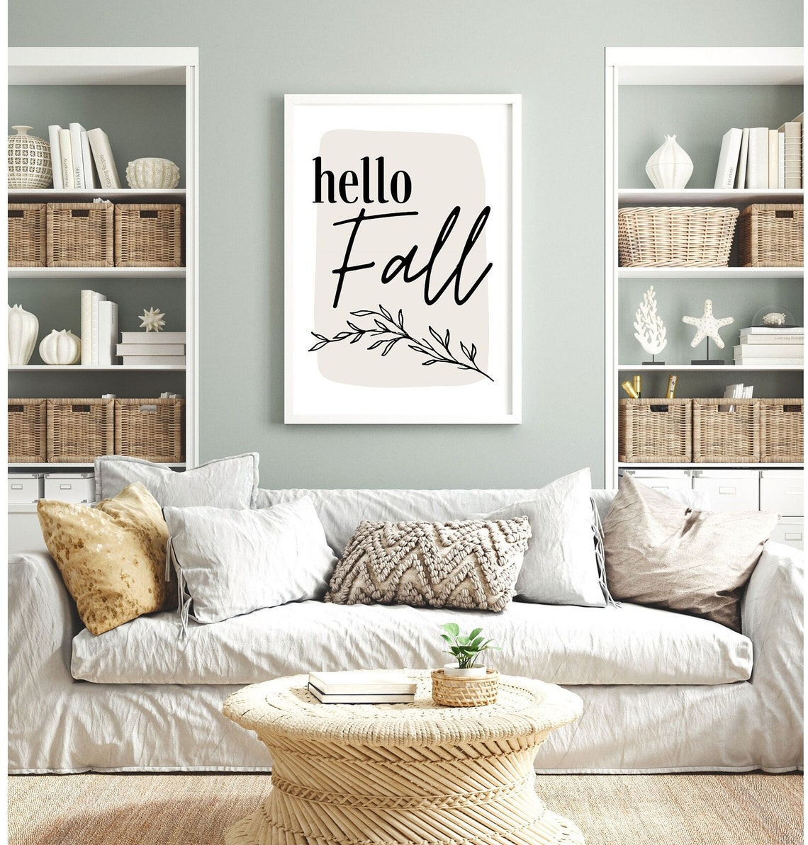 Hello Fall Leaf Sprig Modern Farmhouse Script Wall Decor Poster - Image 2