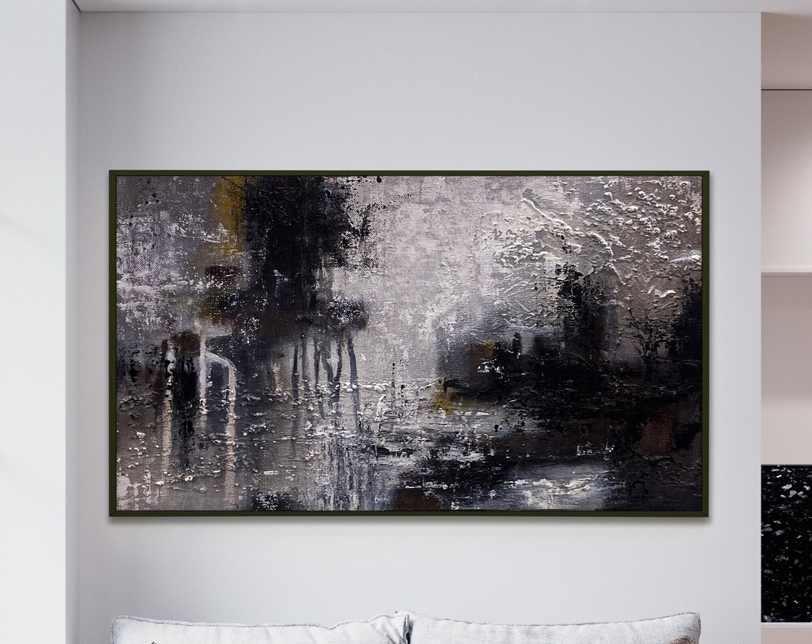 Grey Black Abstract Art Print, Neutral Modern Wall Art