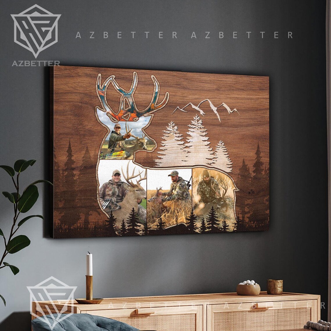 Deer Hunting Photo Collage Rustic Wildlife Buck Silhouette Wall Poster - Image 4