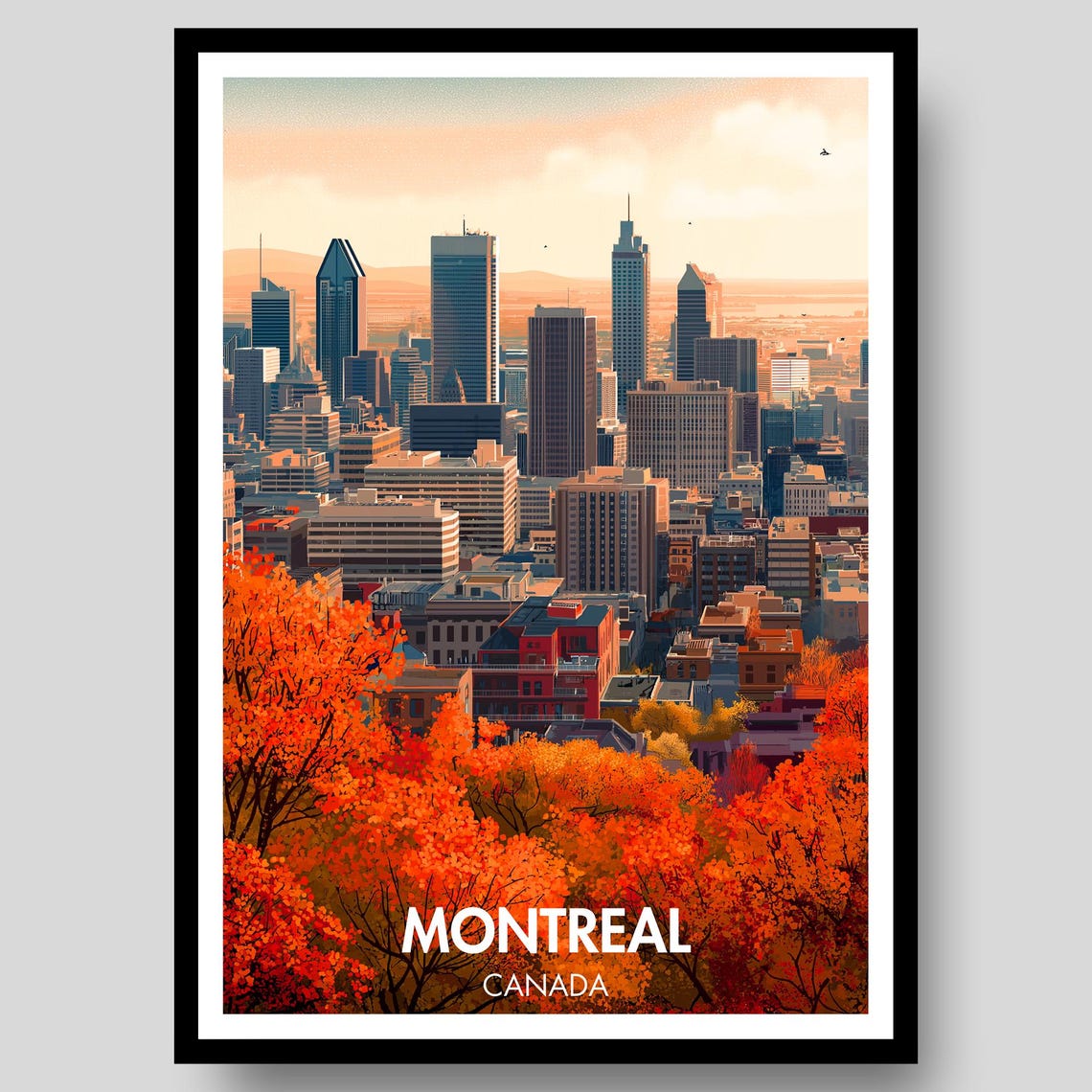 Montreal Canada Autumn Skyline Fall Foliage Travel Art Poster