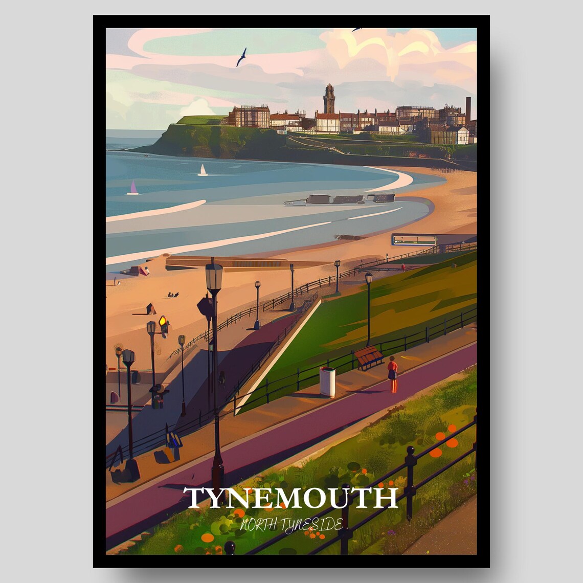 Tynemouth Newcastle Upon Tyne Skyline Travel Poster