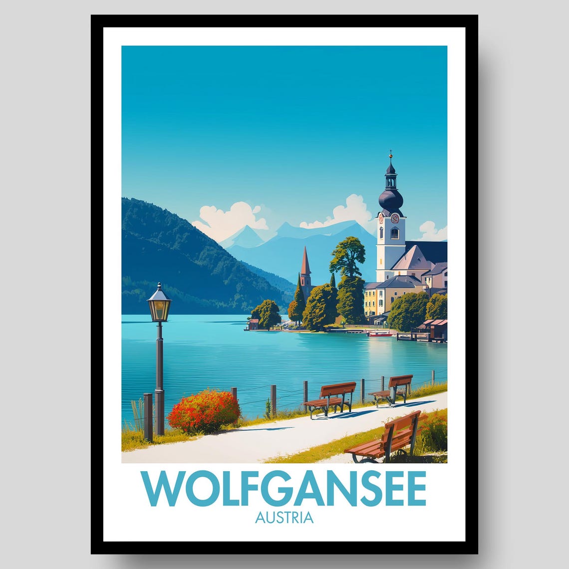 Wolfgangsee Austria Lake Promenade Church Tower Scenic View Poster