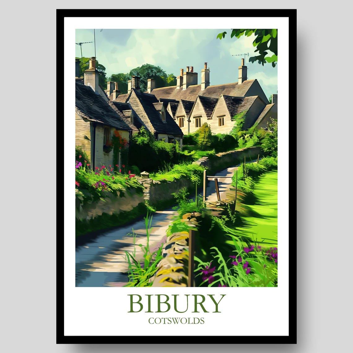 Bibury Cotswolds Stone Cottages Garden Lane Charming Village Poster