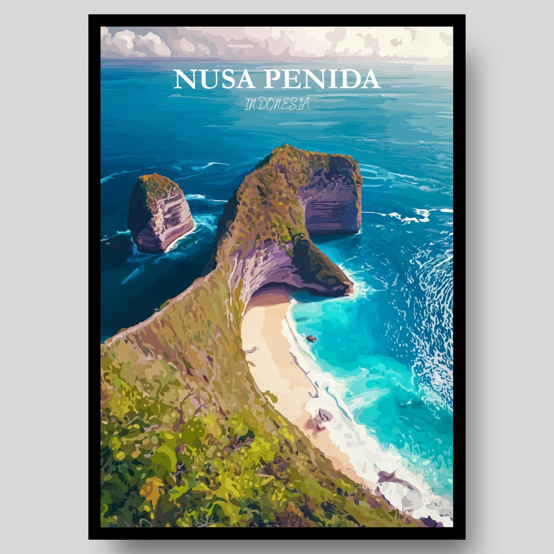 Nusa Penida Indonesia Turquoise Coast Cliffs Panoramic Art Poster