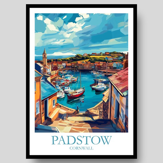 Padstow Cornwall Colorful Harbour Boats Seaside Travel Poster