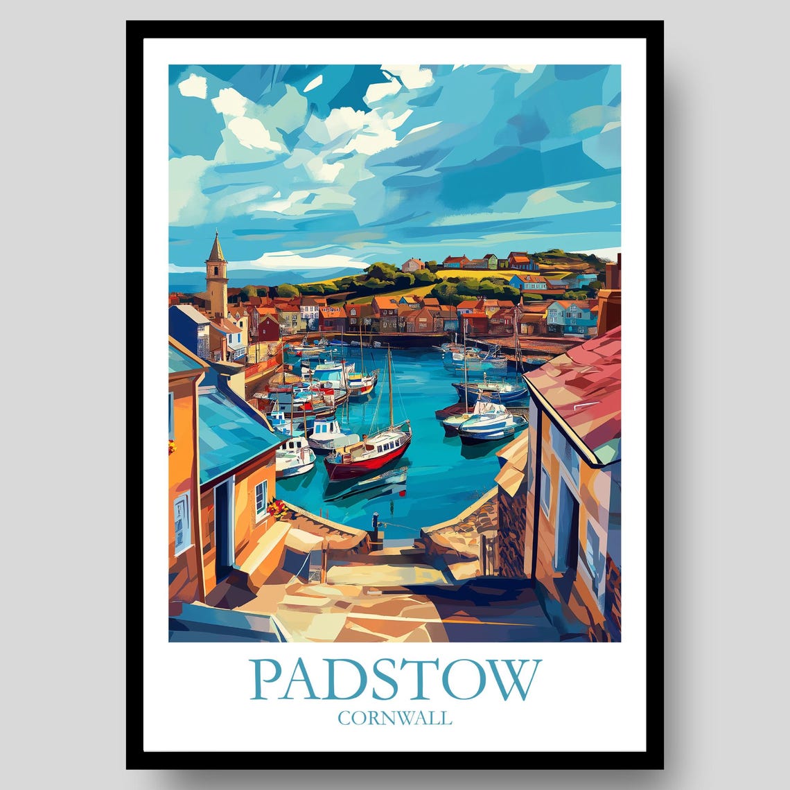 Padstow Cornwall Colorful Harbour Boats Seaside Travel Poster