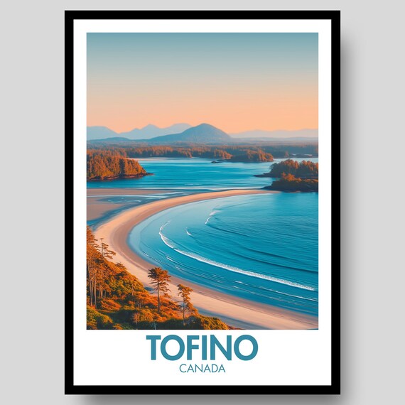 Tofino Canada Sunset Beach Pine Trees Coastal Scene Photo Poster