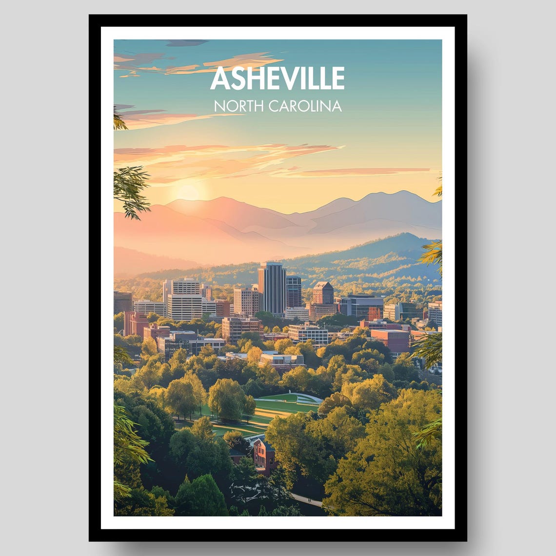 Asheville Poster North Carolina Wall Art Skyline