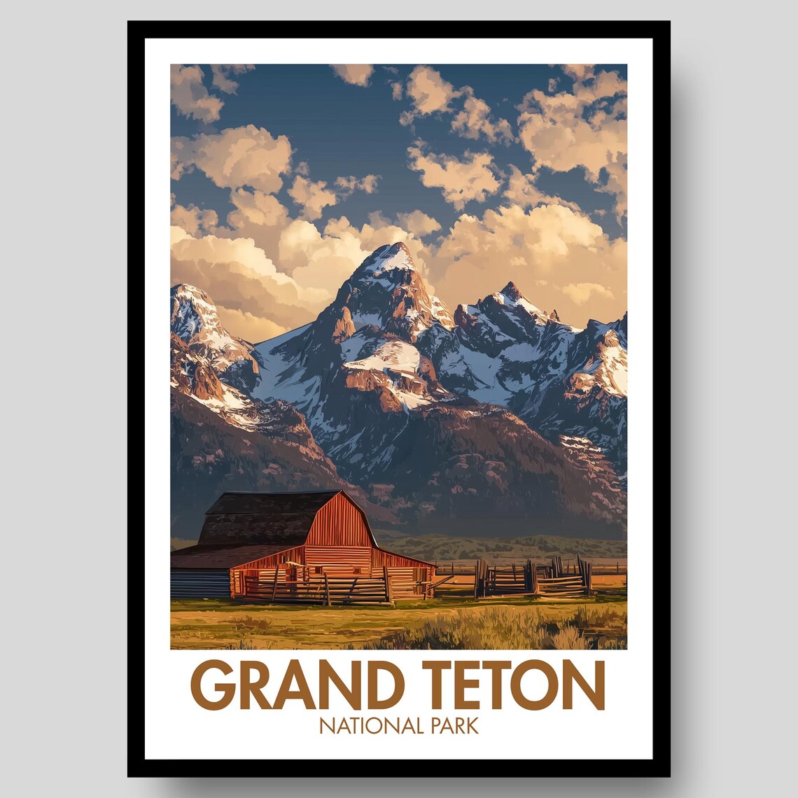 Grand Teton National Park Historic Red Barn Mountain View Poster