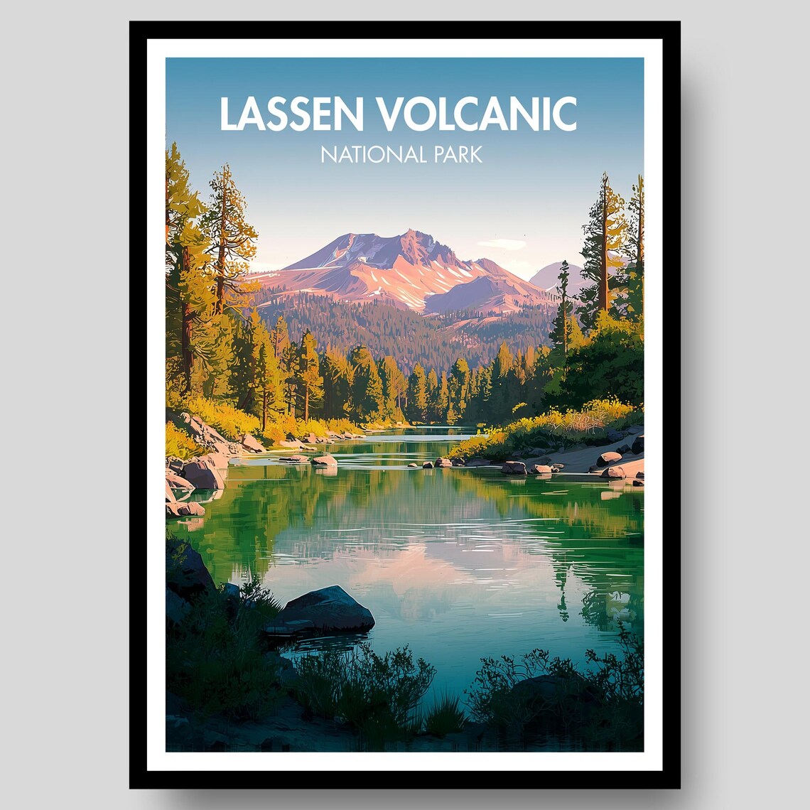 Lassen Volcanic National Park Lake Reflection Mountain Adventure Poster