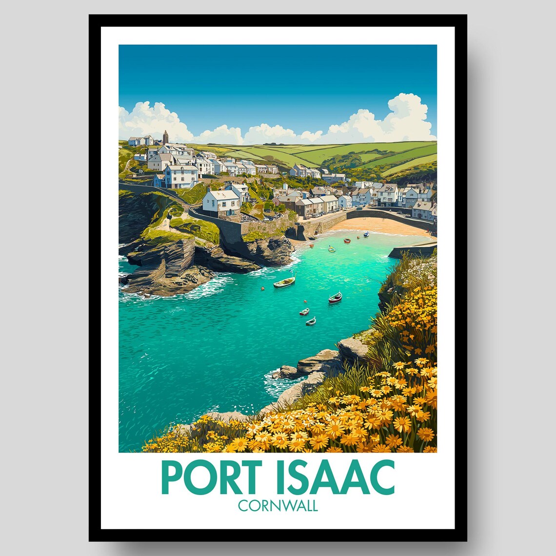 Port Isaac Poster, Cornwall Landscape Art Print