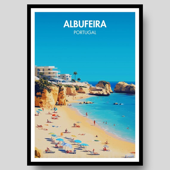 Albufeira Poster Portugal Wall Art Algarve Print Gifts Portuguese Map