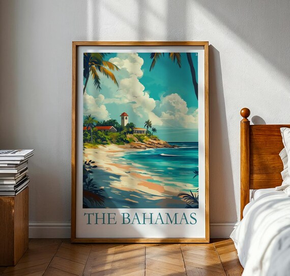 The Bahamas Poster Caribbean Beach Art Ocean Luxury