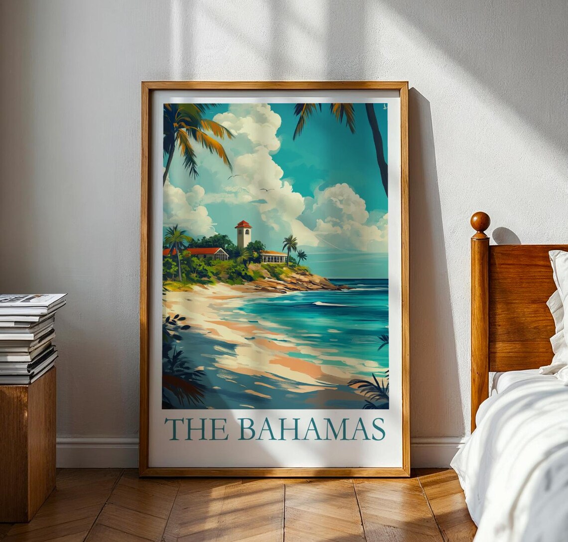 The Bahamas Poster Caribbean Beach Art Ocean Luxury
