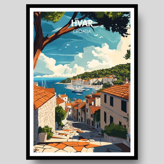 Hvar Travel Poster, Croatia Art Print
