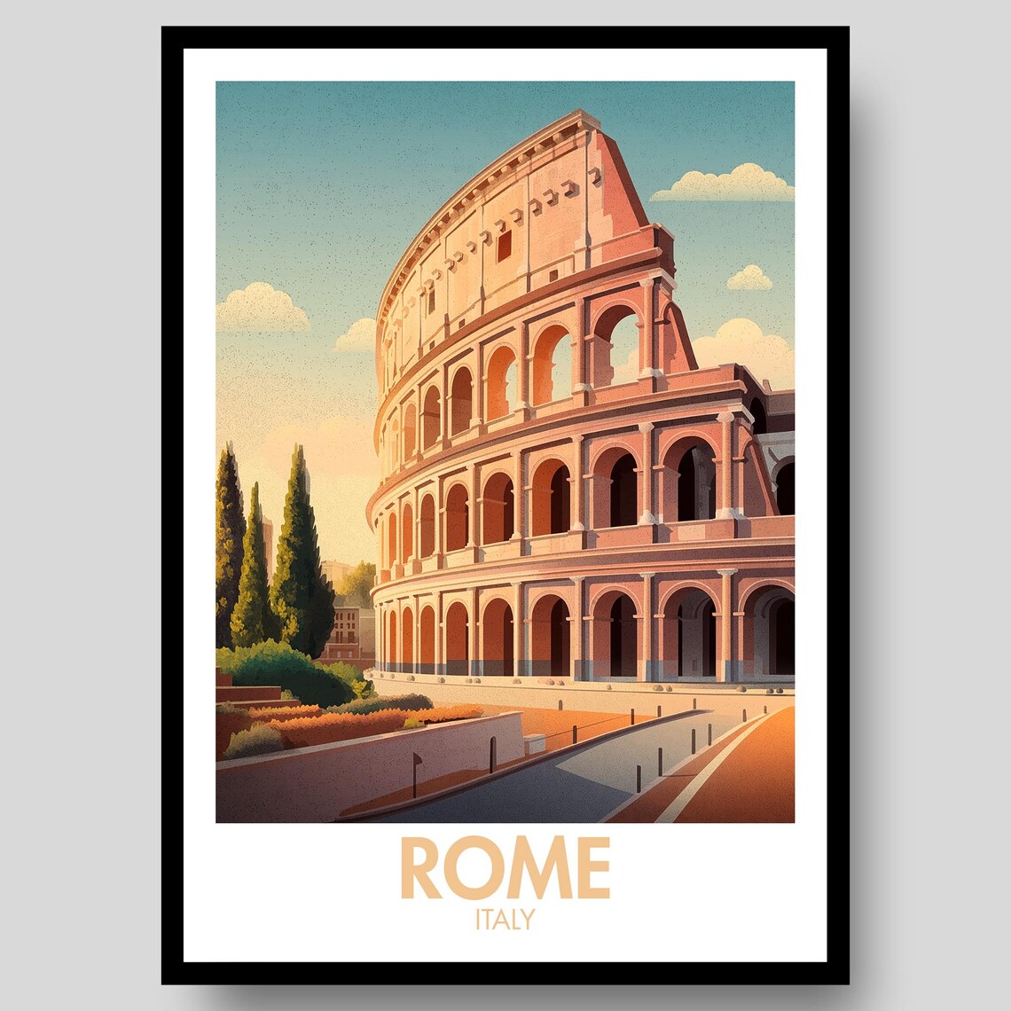 Rome Italy Colosseum Ancient Roman Landmark Sunset Travel Poster