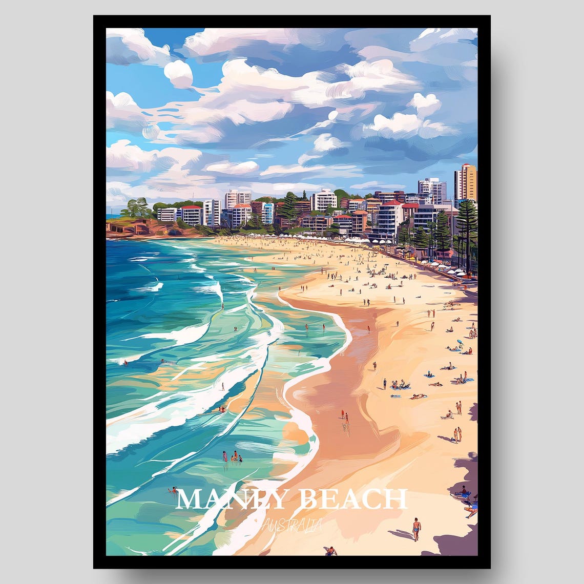 Manly Beach Australia Sydney Surf Golden Sand Beach Travel Poster