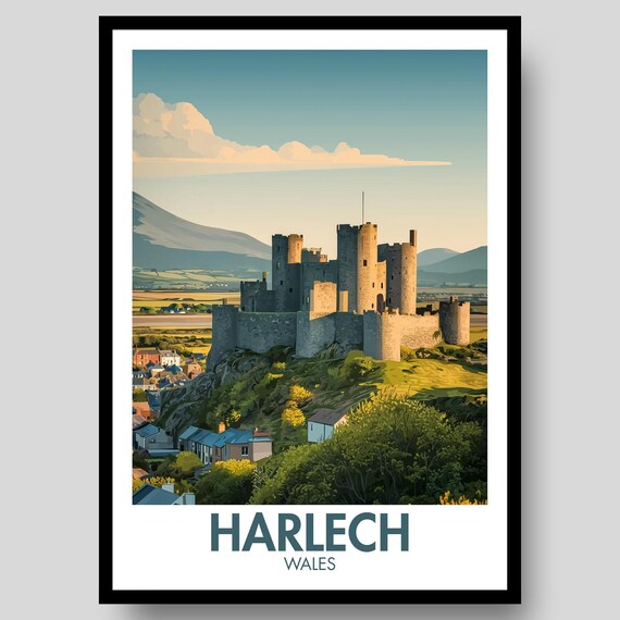 Harlech Castle Wales Vintage Travel Medieval Fortress Art Poster