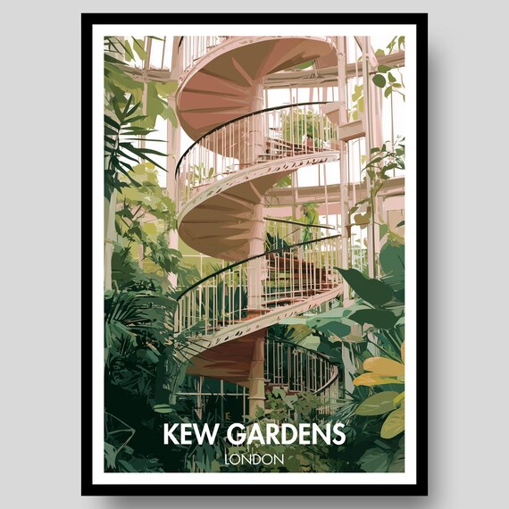 Kew Gardens London Spiral Staircase Palm House Botanical Travel Poster