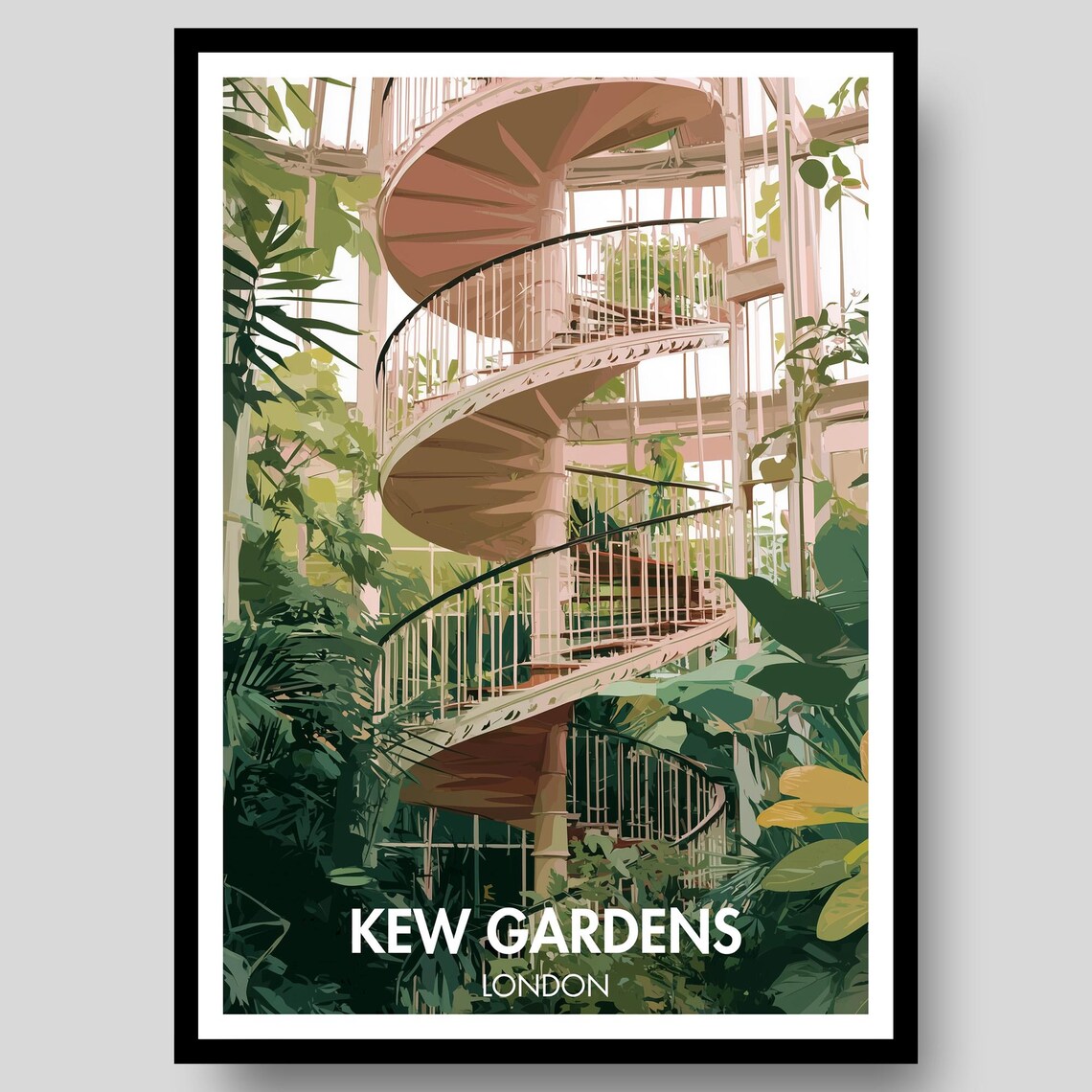Kew Gardens London Spiral Staircase Palm House Botanical Travel Poster