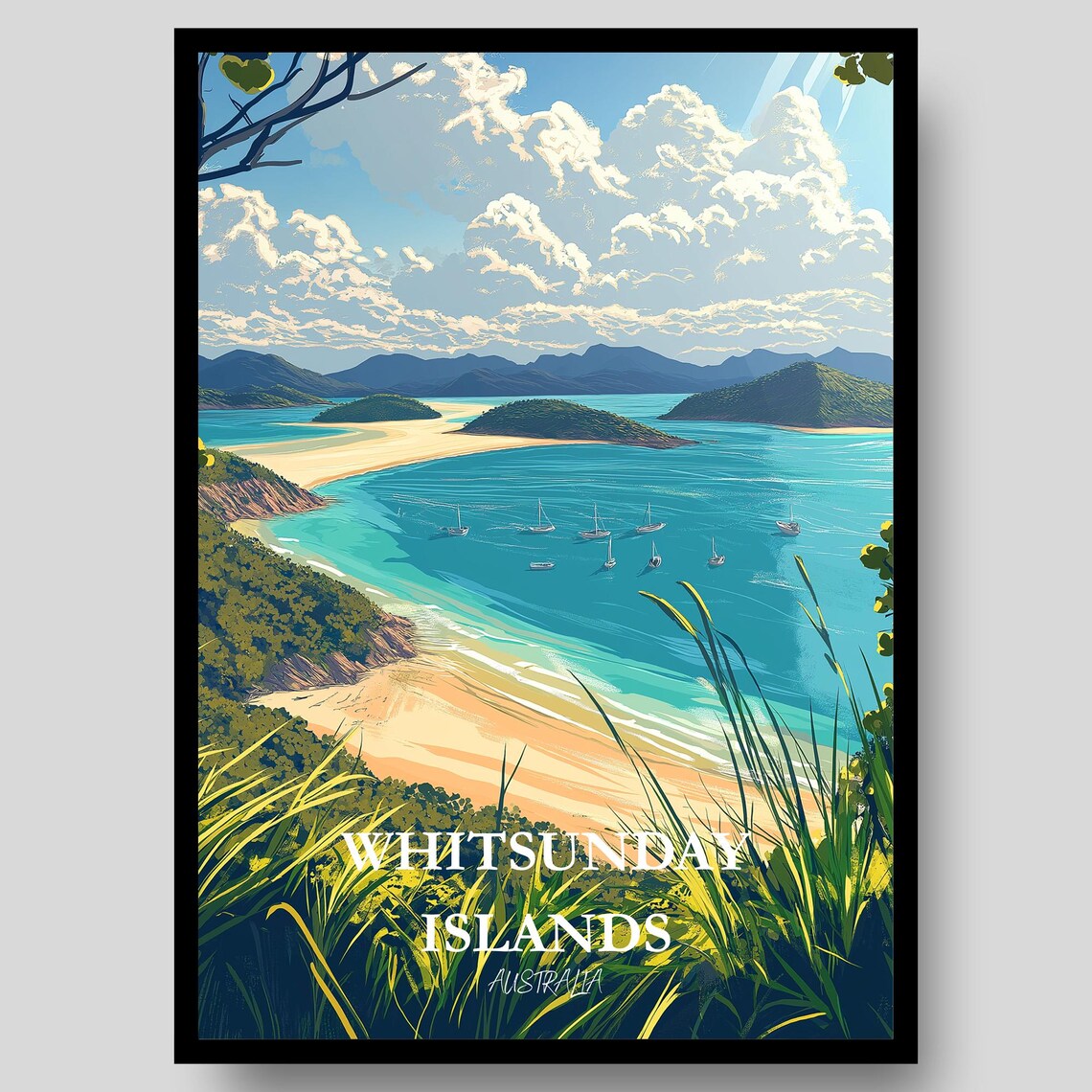 Whitsunday Islands Australia Sailboats Tropical Bay Travel Poster