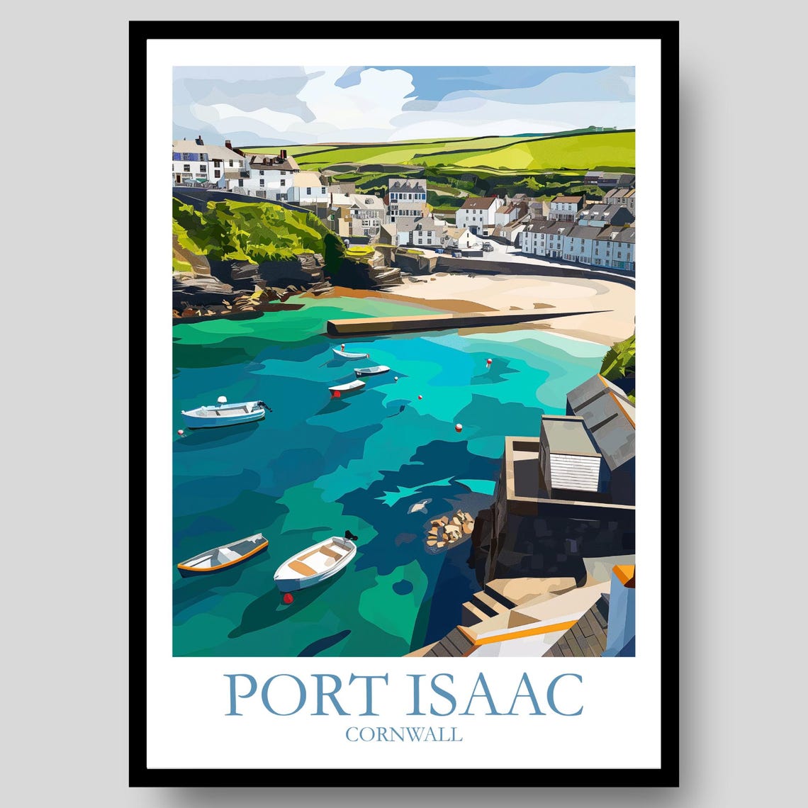 Port Isaac Cornwall Harbor Turquoise Water Boats Village Poster